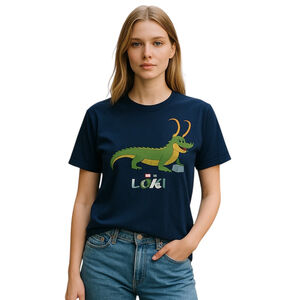 Marvel Loki Alligator Hero T-Shirt Women M Blue Gator Casual Cartoon Graphic Tee
